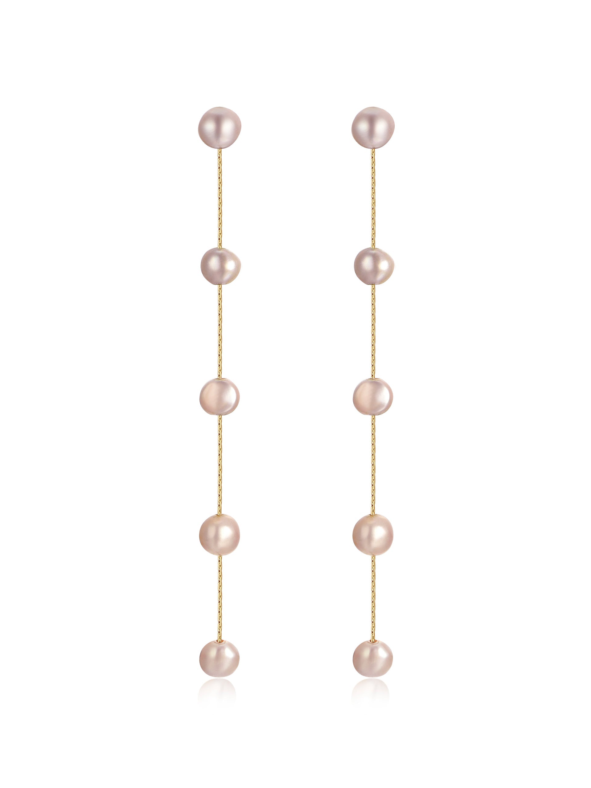 Dripping Pearl Delicate Drop Earrings Blush Pearl with 18k Gold Plating