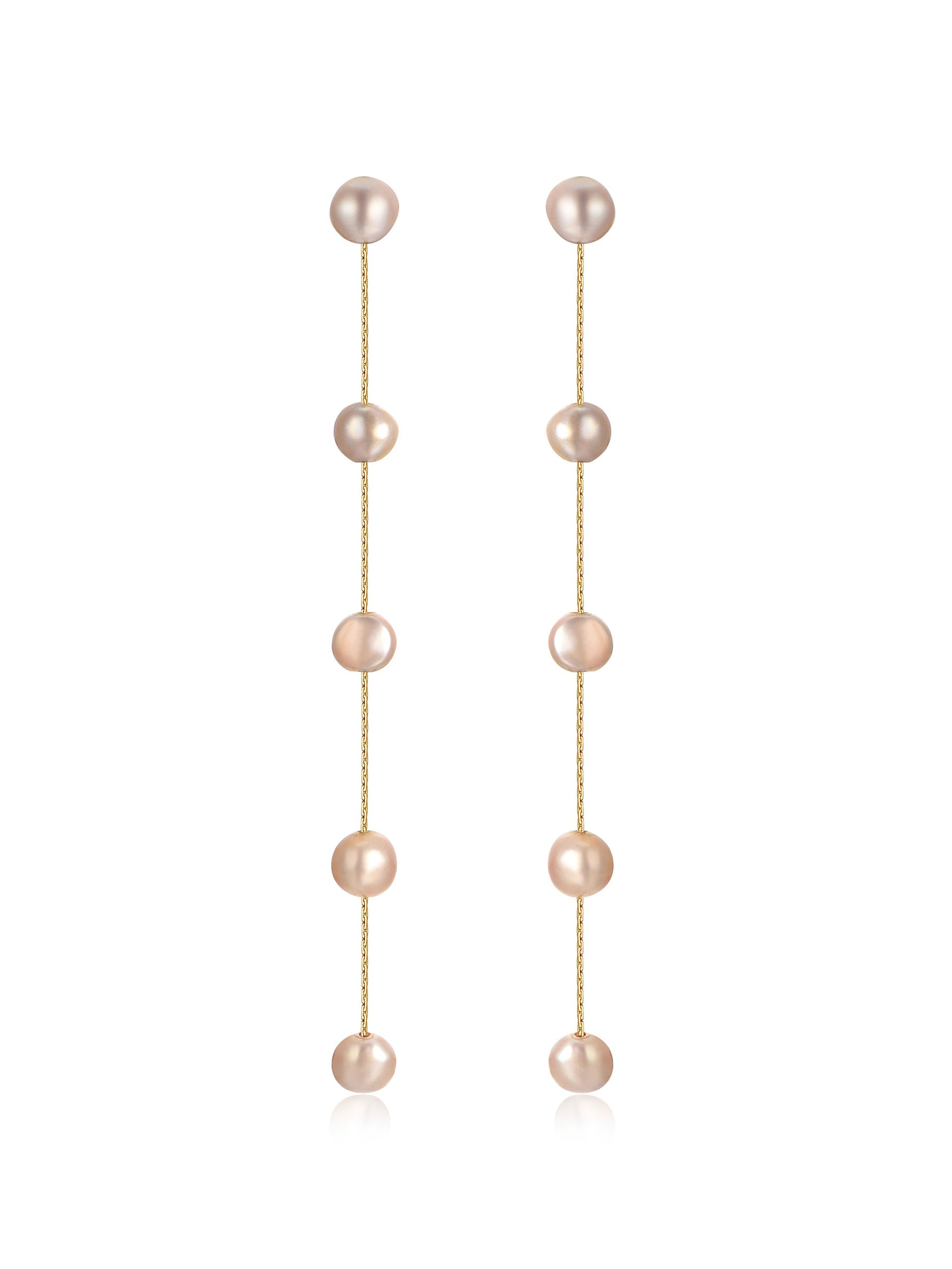 Dripping Pearl Delicate Drop Earrings Blush Pearl with 18k Gold Plating 2
