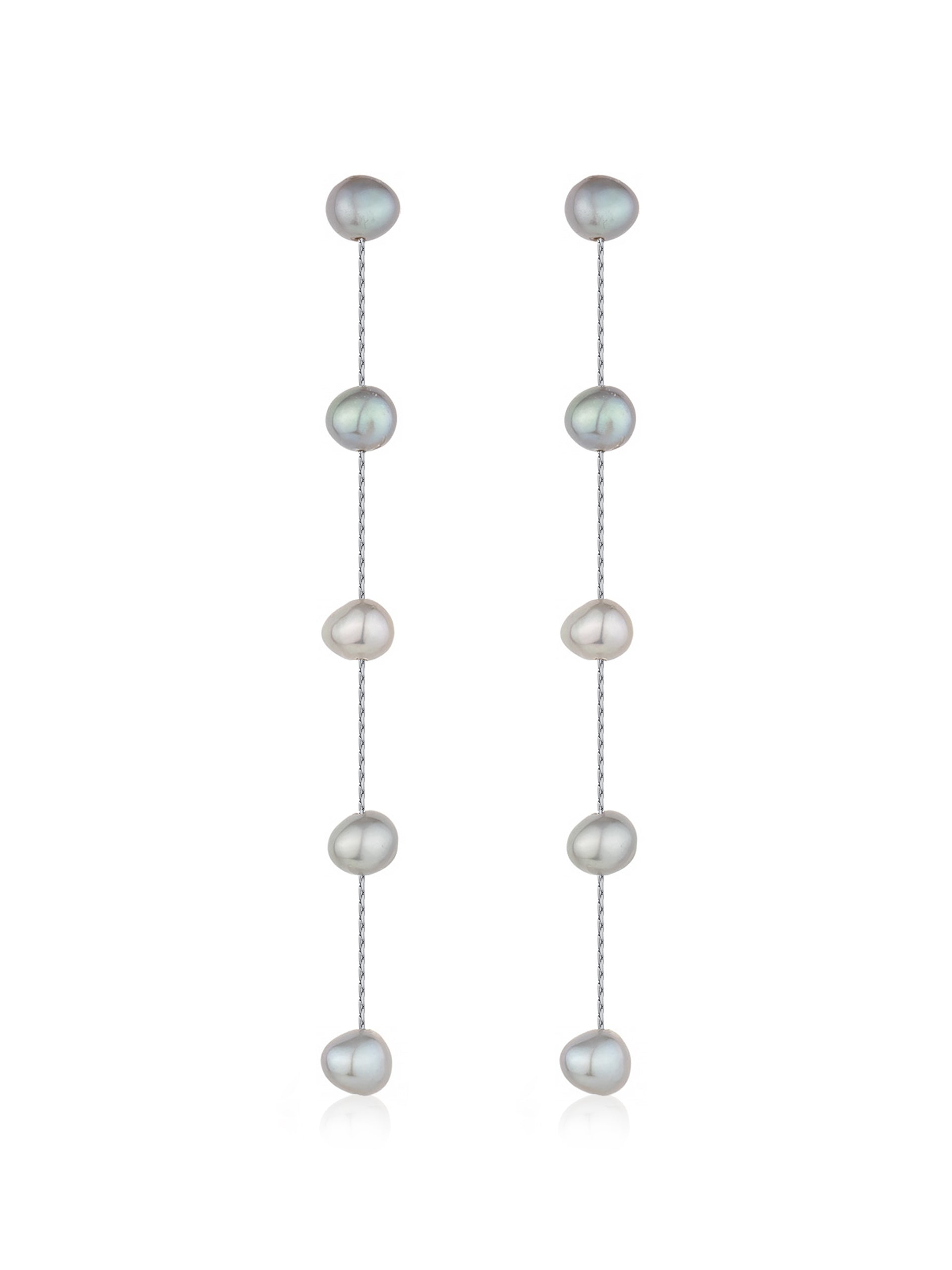 Dripping Pearl Delicate Drop Earrings White Pearl with Rhodium Plating