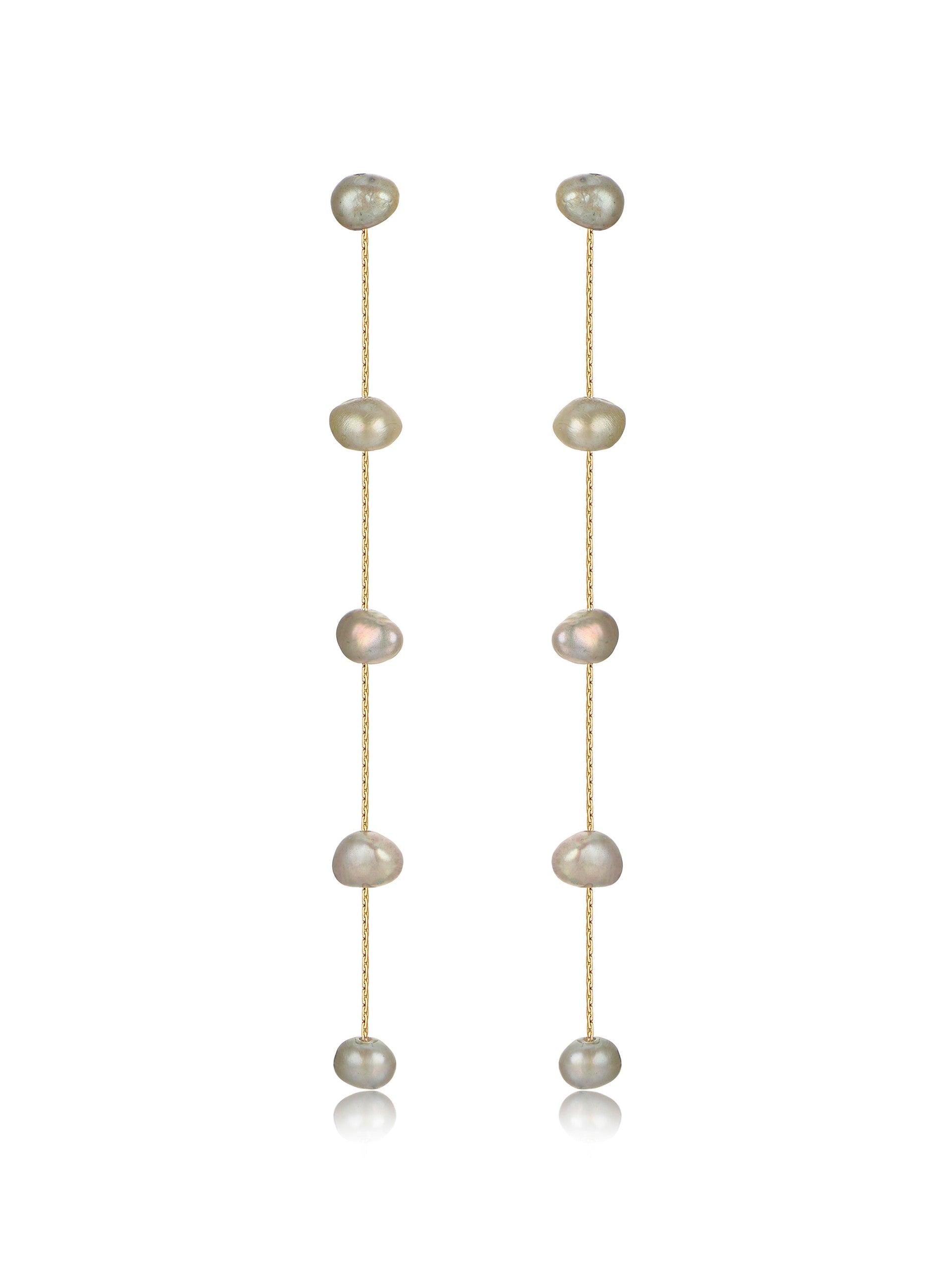 Dripping Pearl Delicate Drop Earrings Olive Pearl with 18k Gold Plating