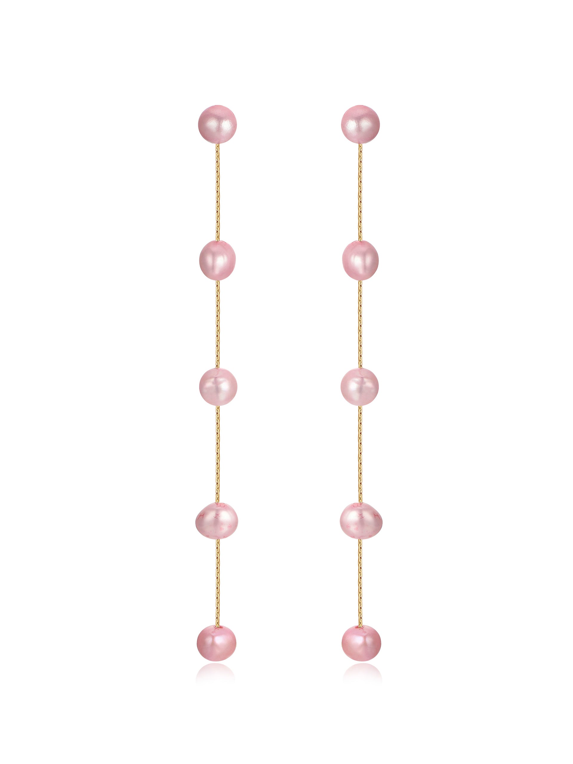 Dripping Pearl Delicate Drop Earrings Pink Pearl with 18k Gold Plating