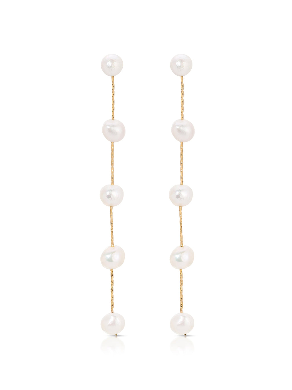 Dripping Pearl Delicate Drop Earrings White Pearl with 18k Gold Plating
