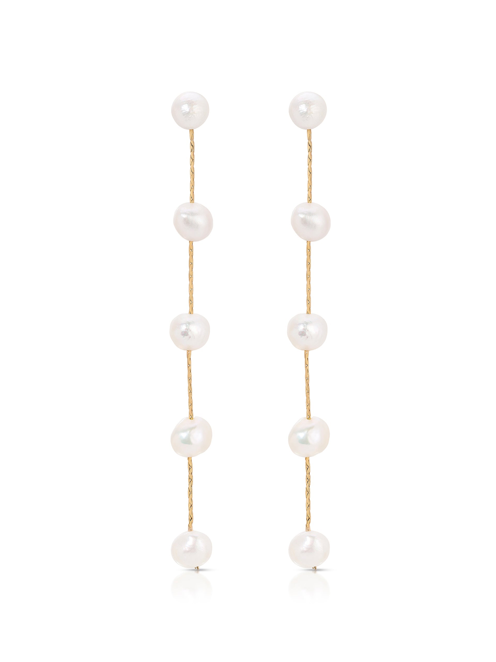 Dripping Pearl Delicate Drop Earrings White Pearl with 18k Gold Plating