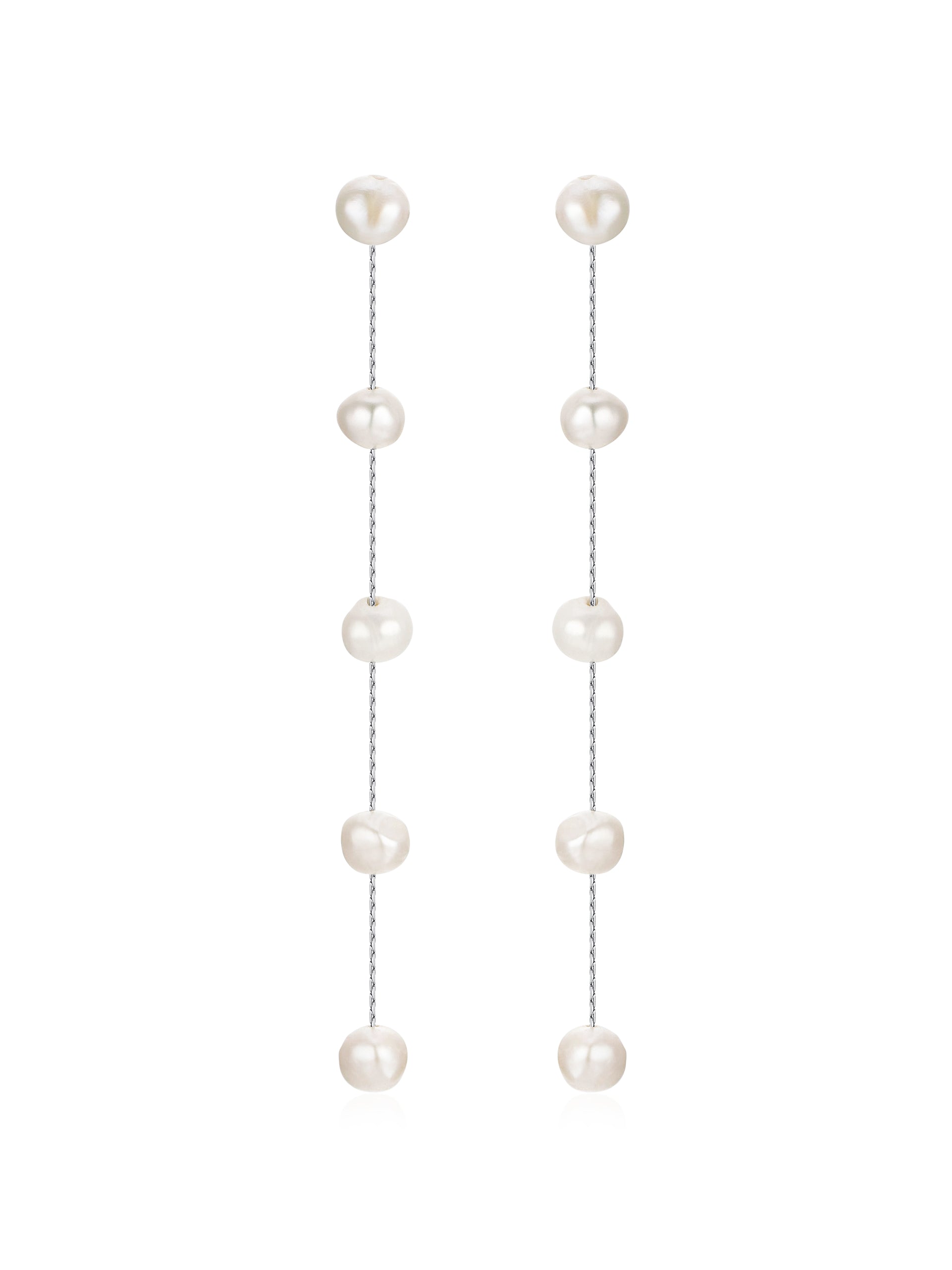 Dripping Pearl Delicate Drop Earrings White Pearl with Rhodium Plating