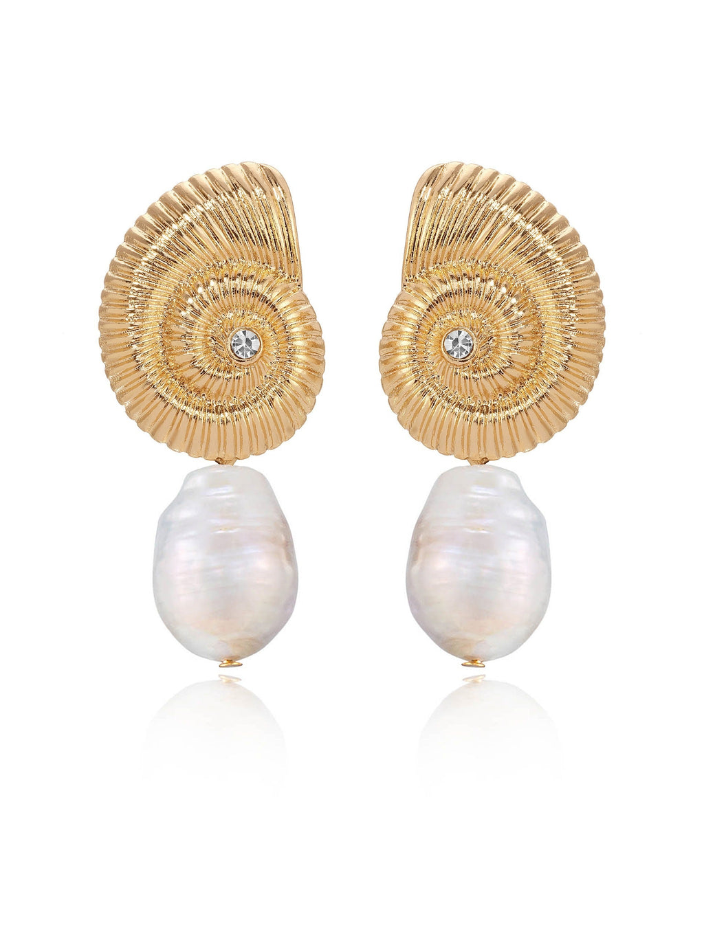 Nautilus Shell Freshwater Pearl Dangle Earrings