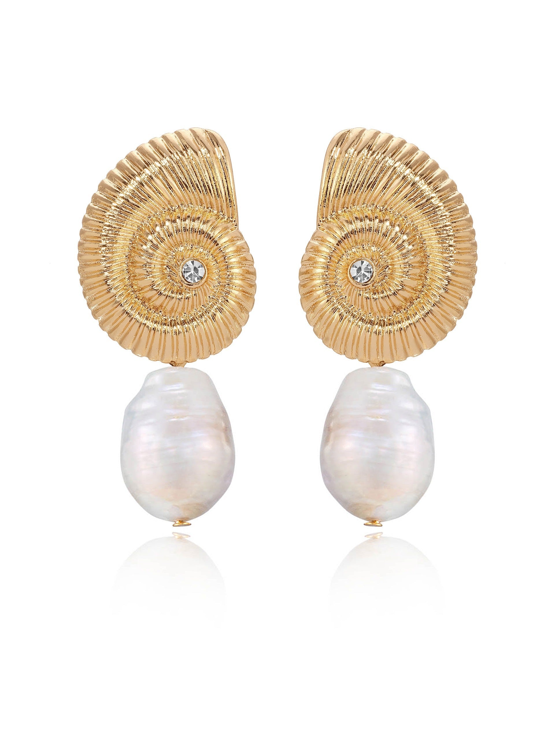 Nautilus Shell Freshwater Pearl Dangle Earrings