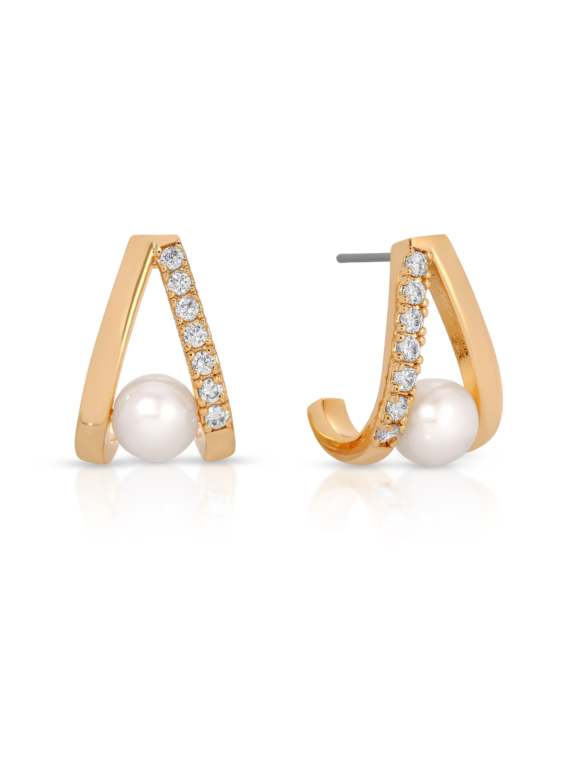Pavé and Pearl Earrings Pearl with 18k Gold Plating