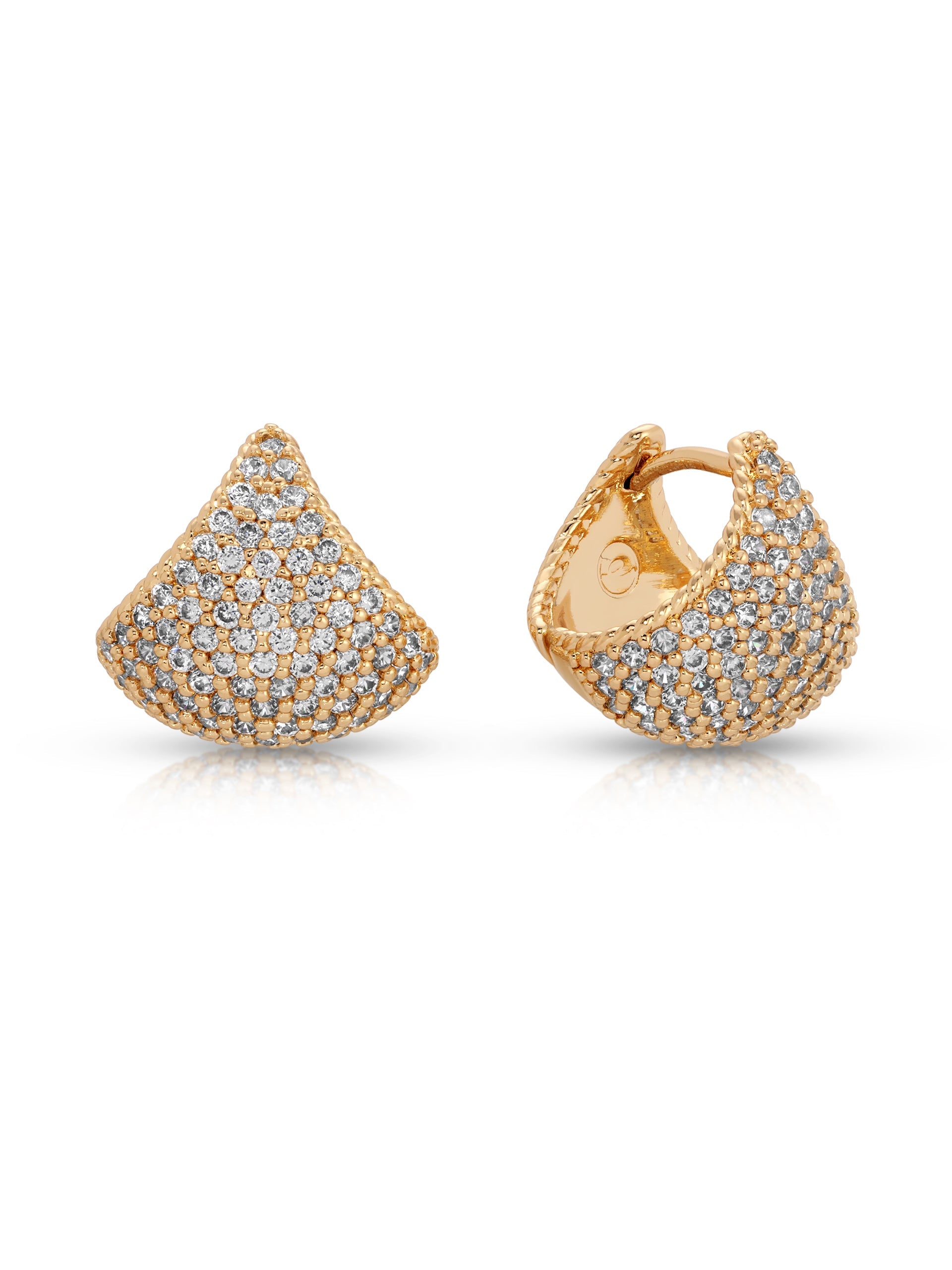 Pavé Encrusted Huggie Hoops Clear Crystal with 18k Gold Plating