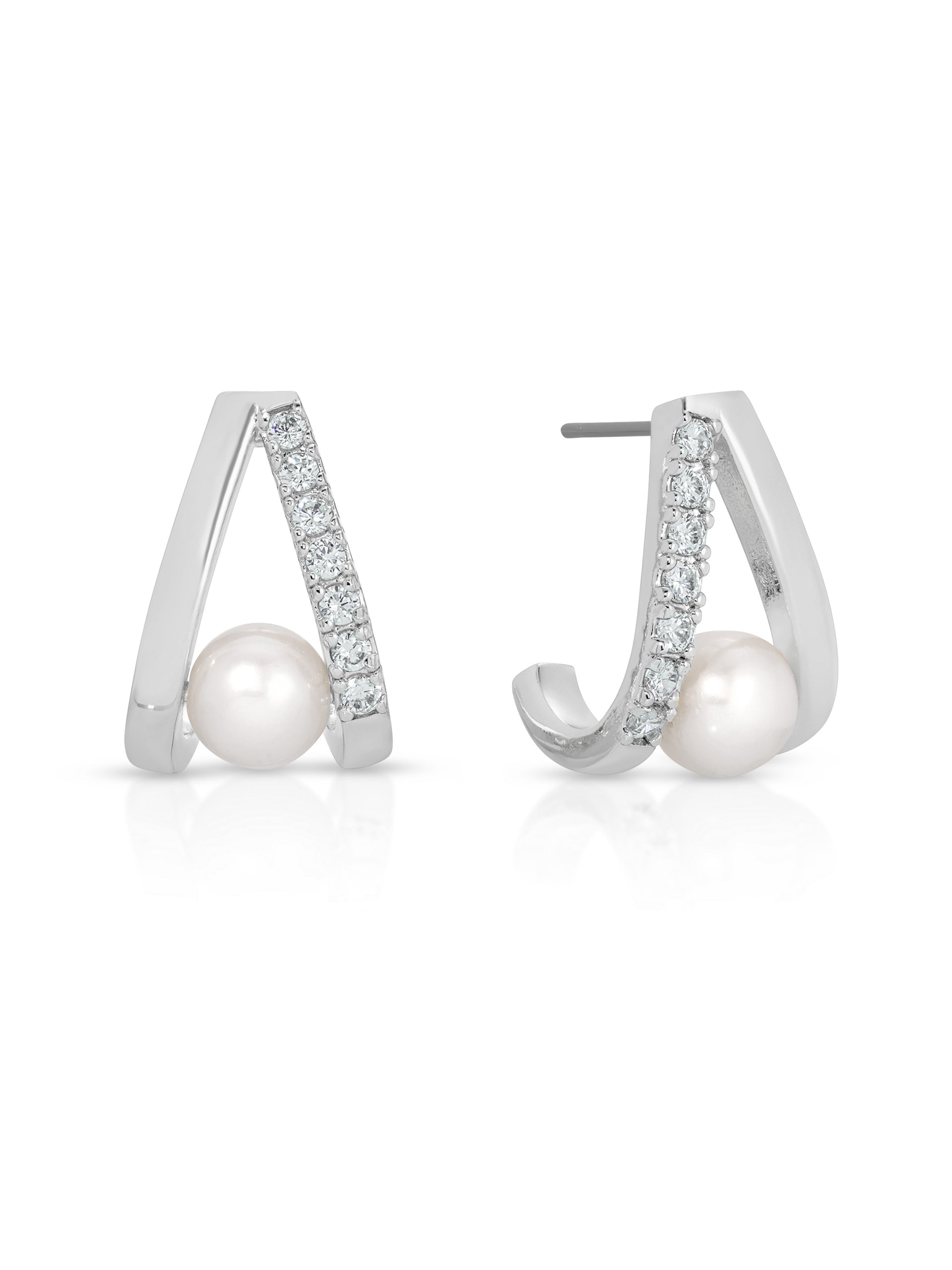 Pavé and Pearl Earrings Pearl with Silver Plating 3