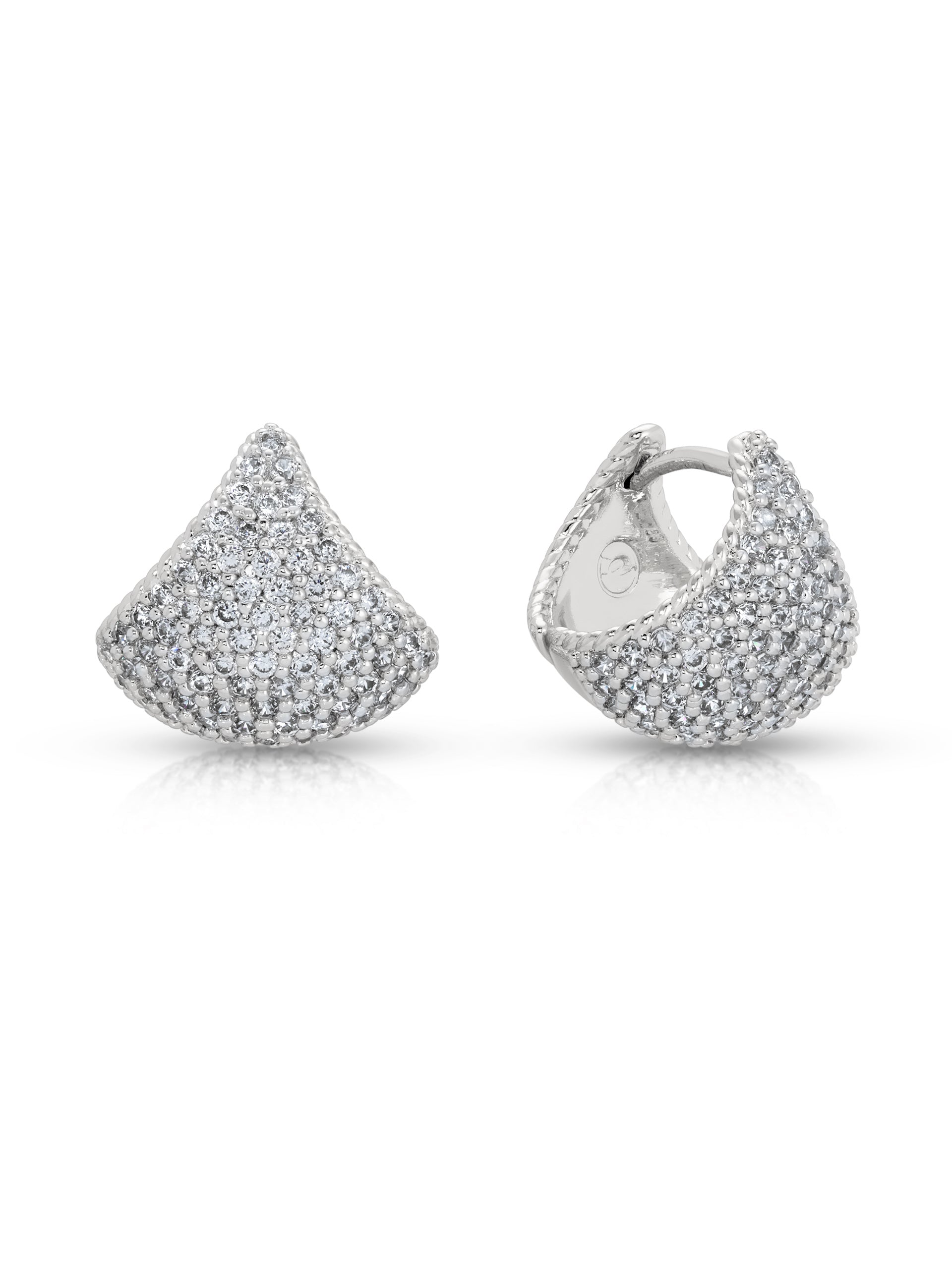 Pavé Encrusted Huggie Hoops Clear Crystal with Silver Plating 3