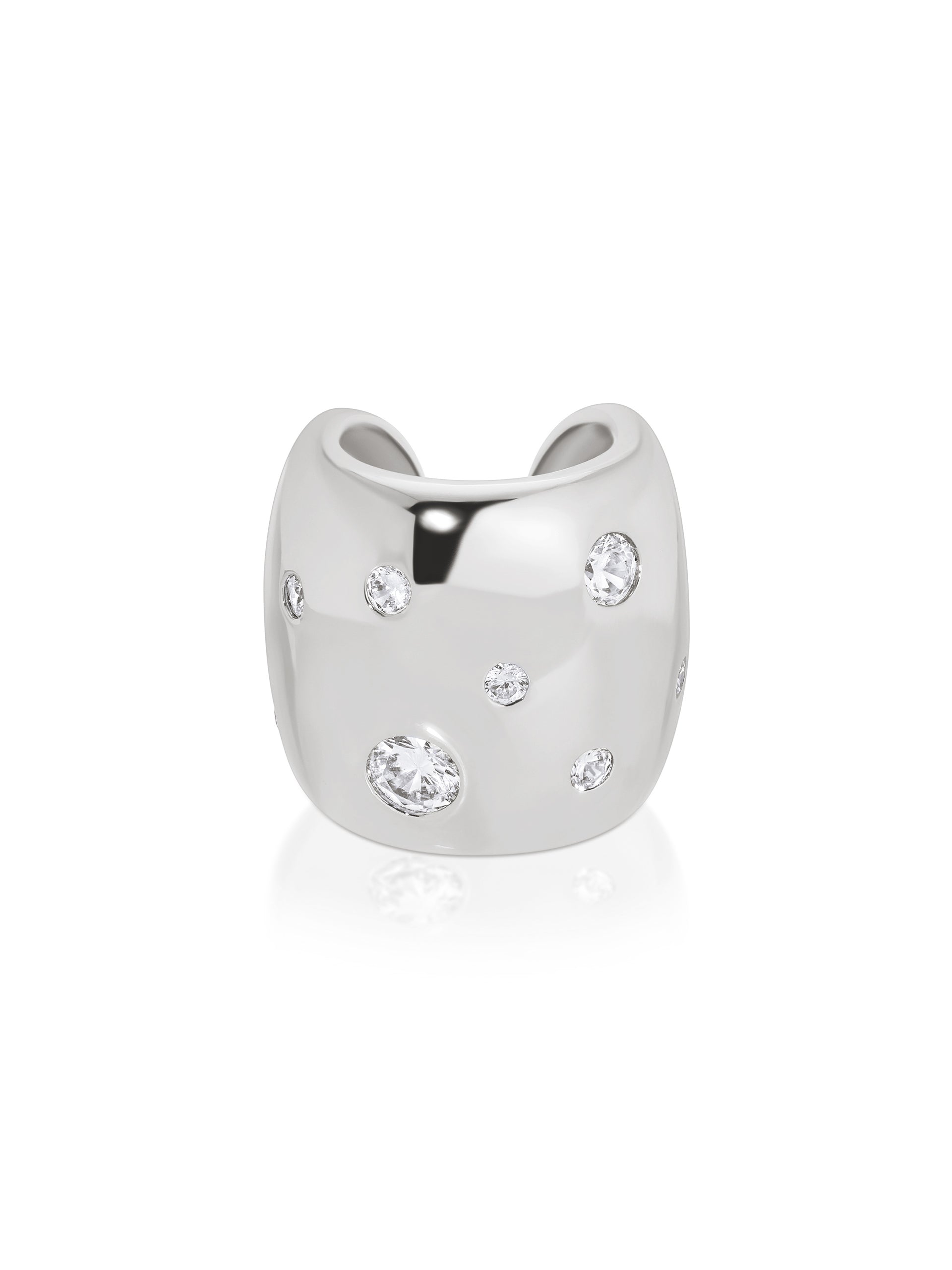 Scattered Crystal Chunky Ear Cuff Clear Crystal with Silver Plating