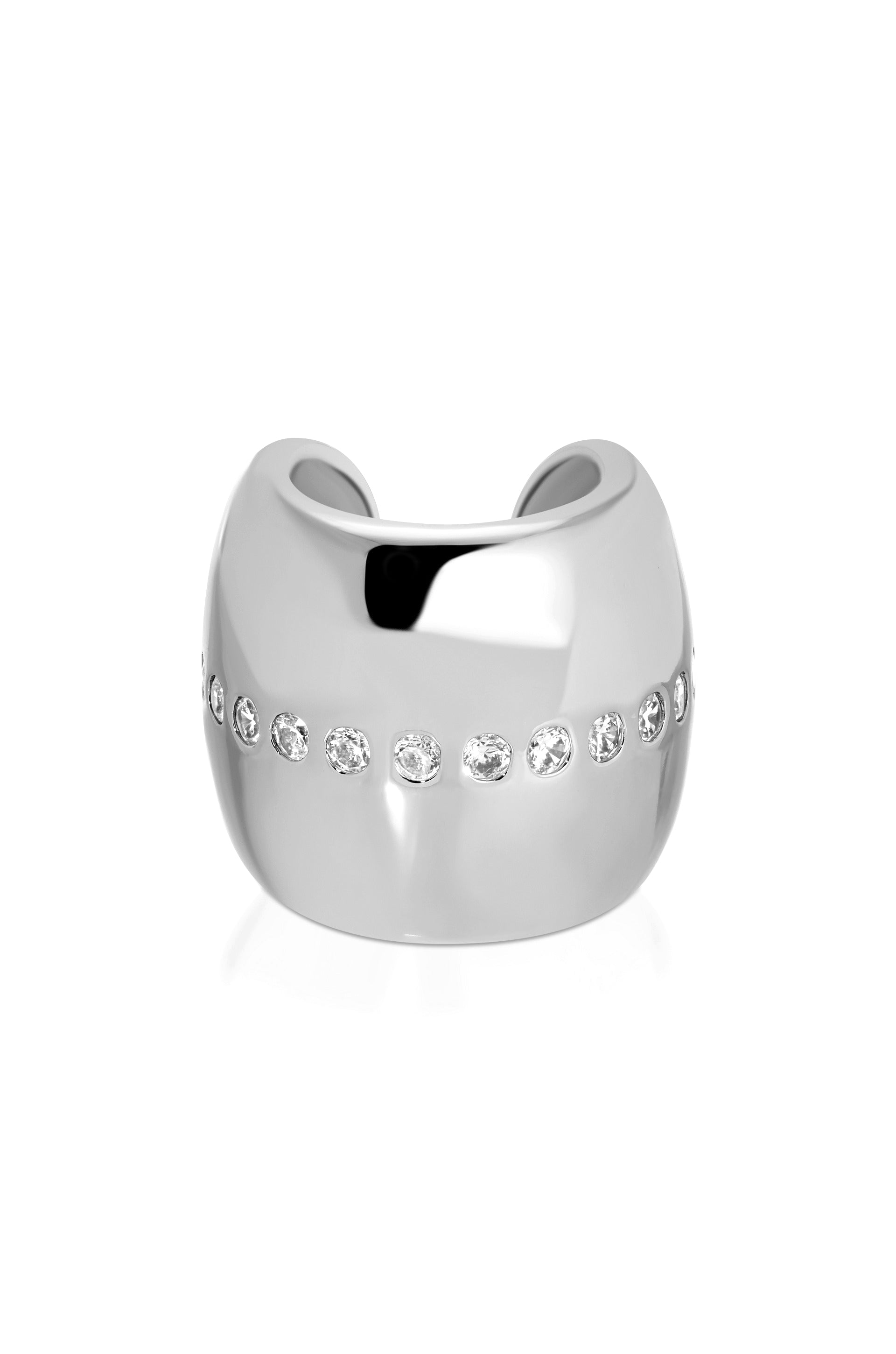 Center Crystal Line Chunky Ear Cuff Clear Crystal with Silver Plating