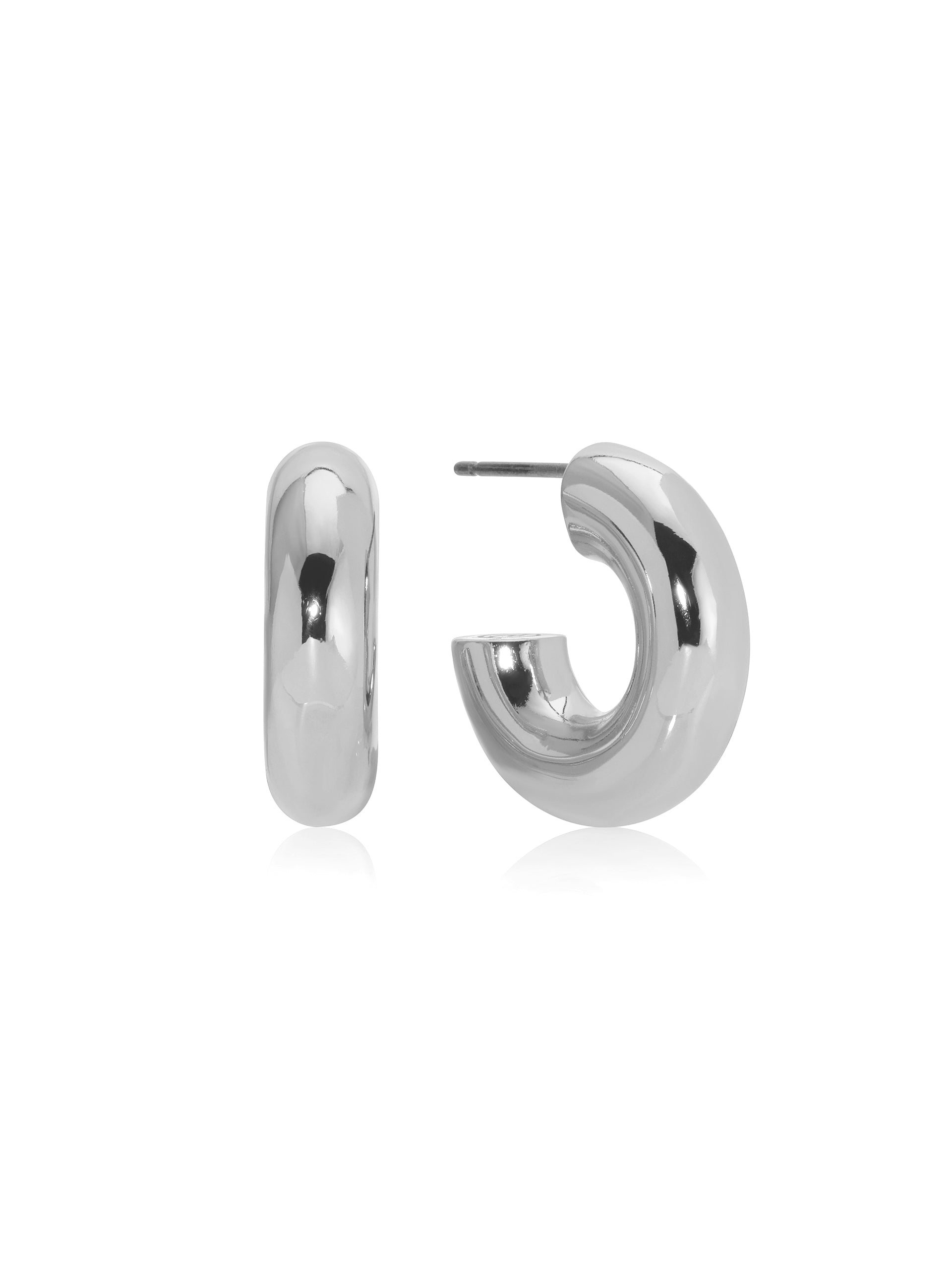 Mini Thick Classic Hoops Rhodium Plated