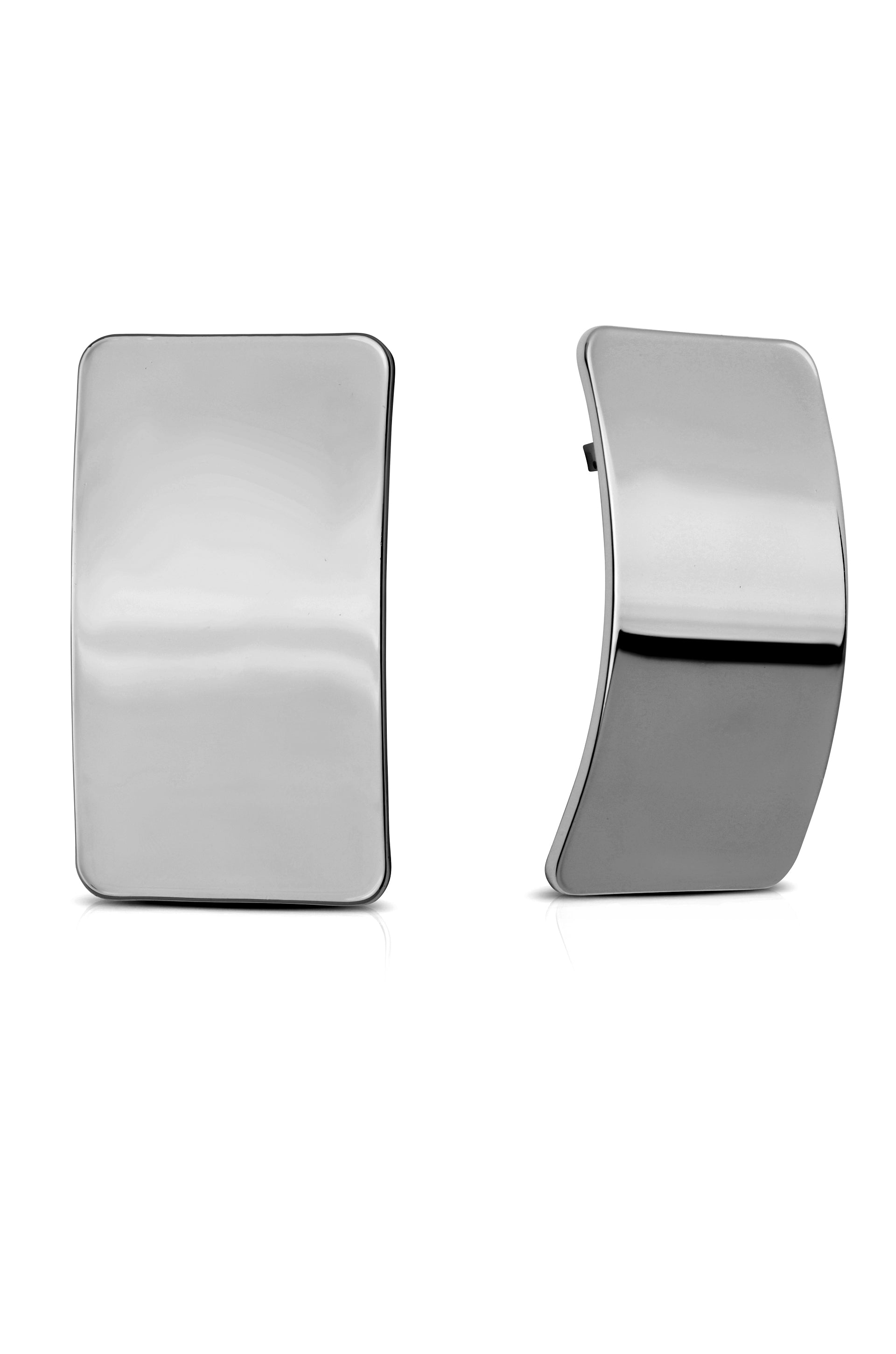Rectangle Metal Stud Earrings Rhodium Plated 3