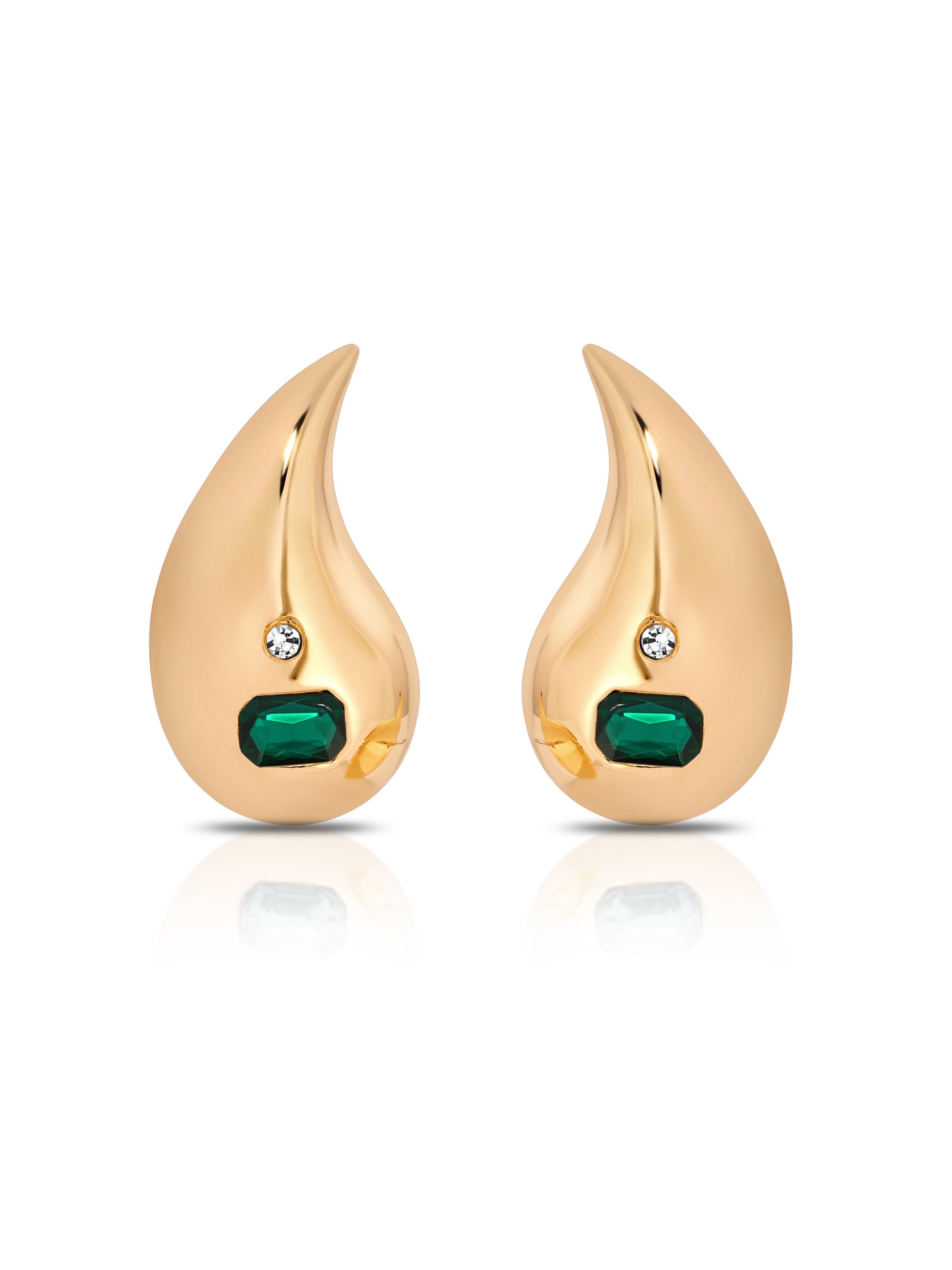 Droplet Earrings Emerald Crystal with 18k Gold Plating