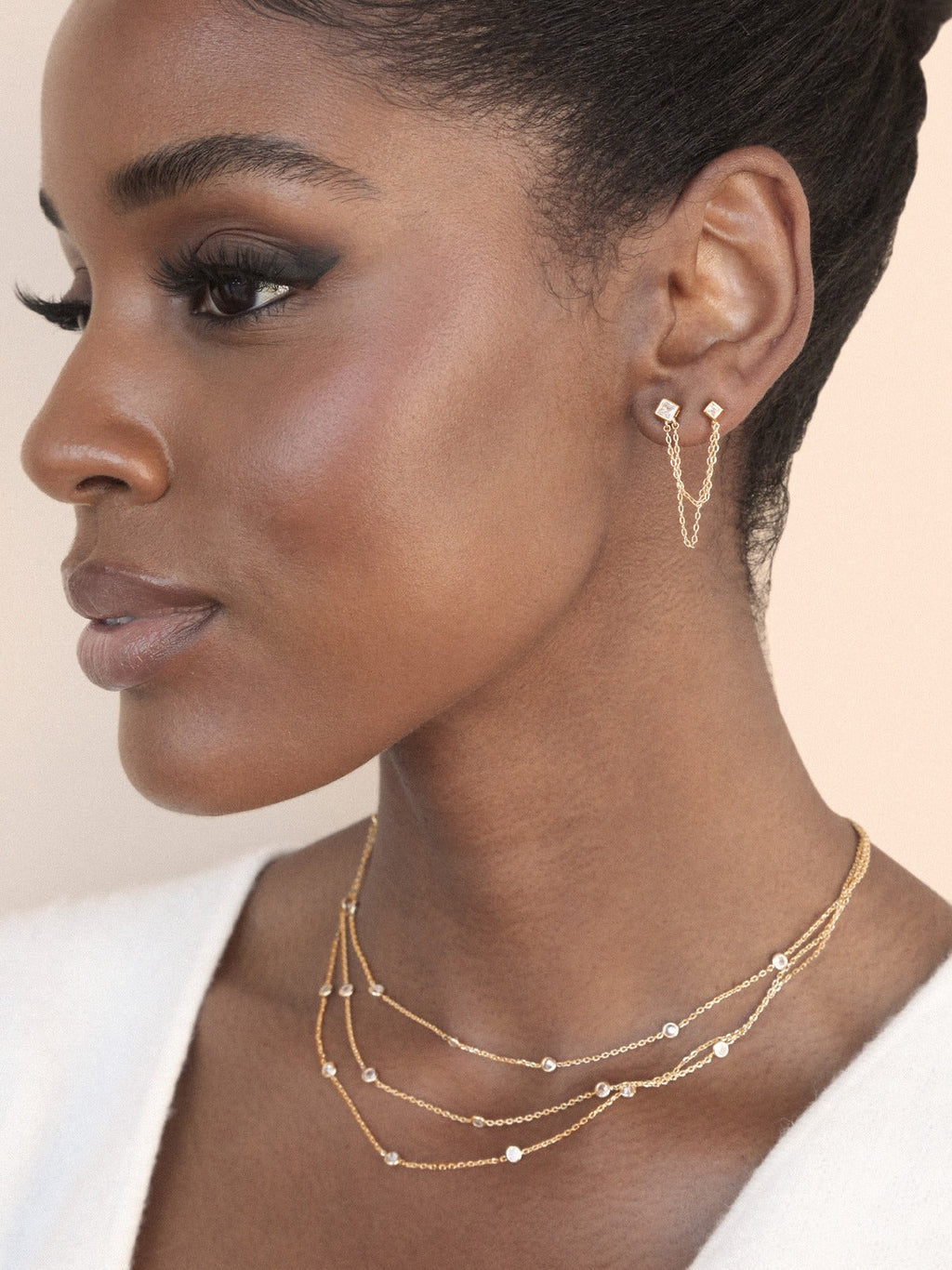 Double Piercing Diamond Shape Earrings