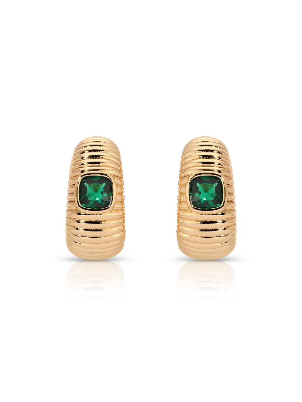 Ribbed Emerald Medium Hoops
