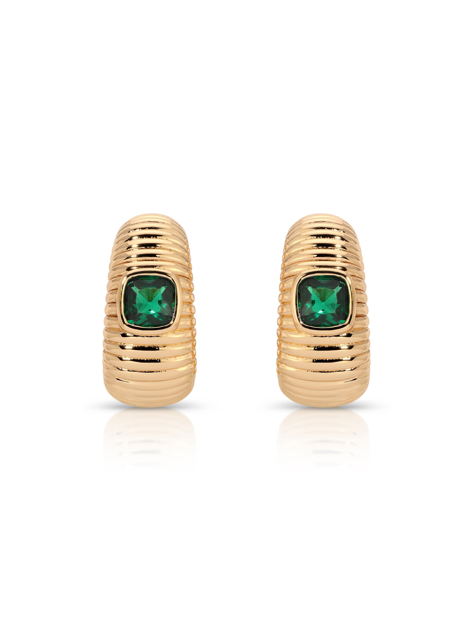 Ribbed Emerald Medium Hoops