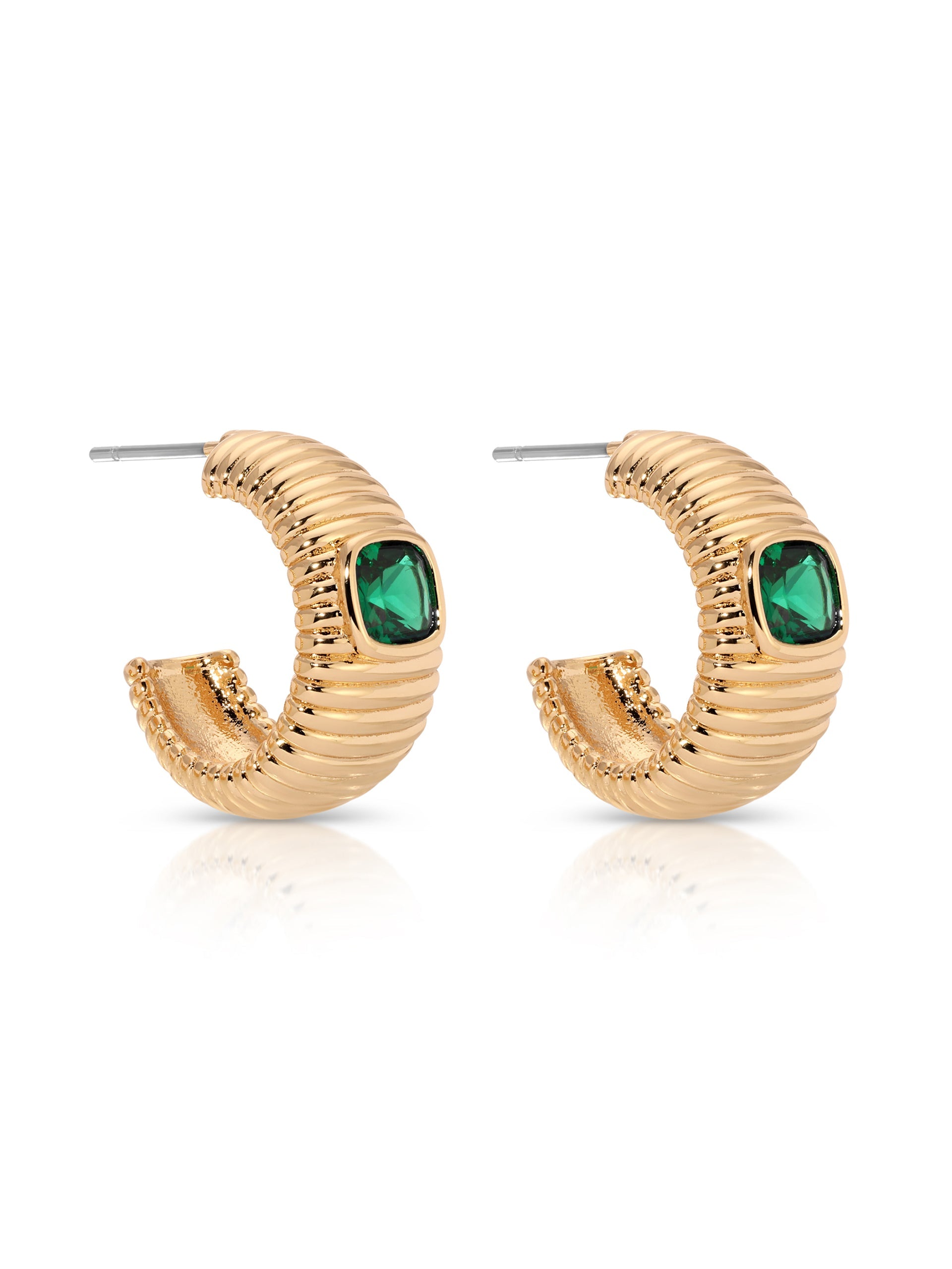 Ribbed Emerald Medium Hoops