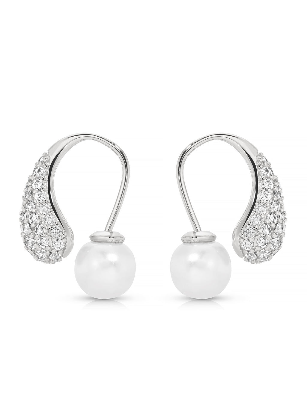 Hooked Pavé and Pearl Earrings