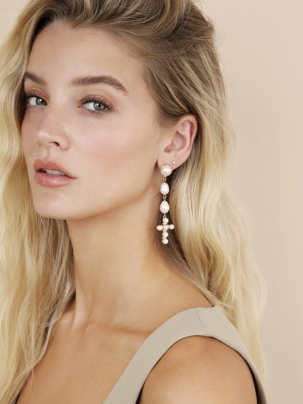 Pearl Cross Drop Earrings