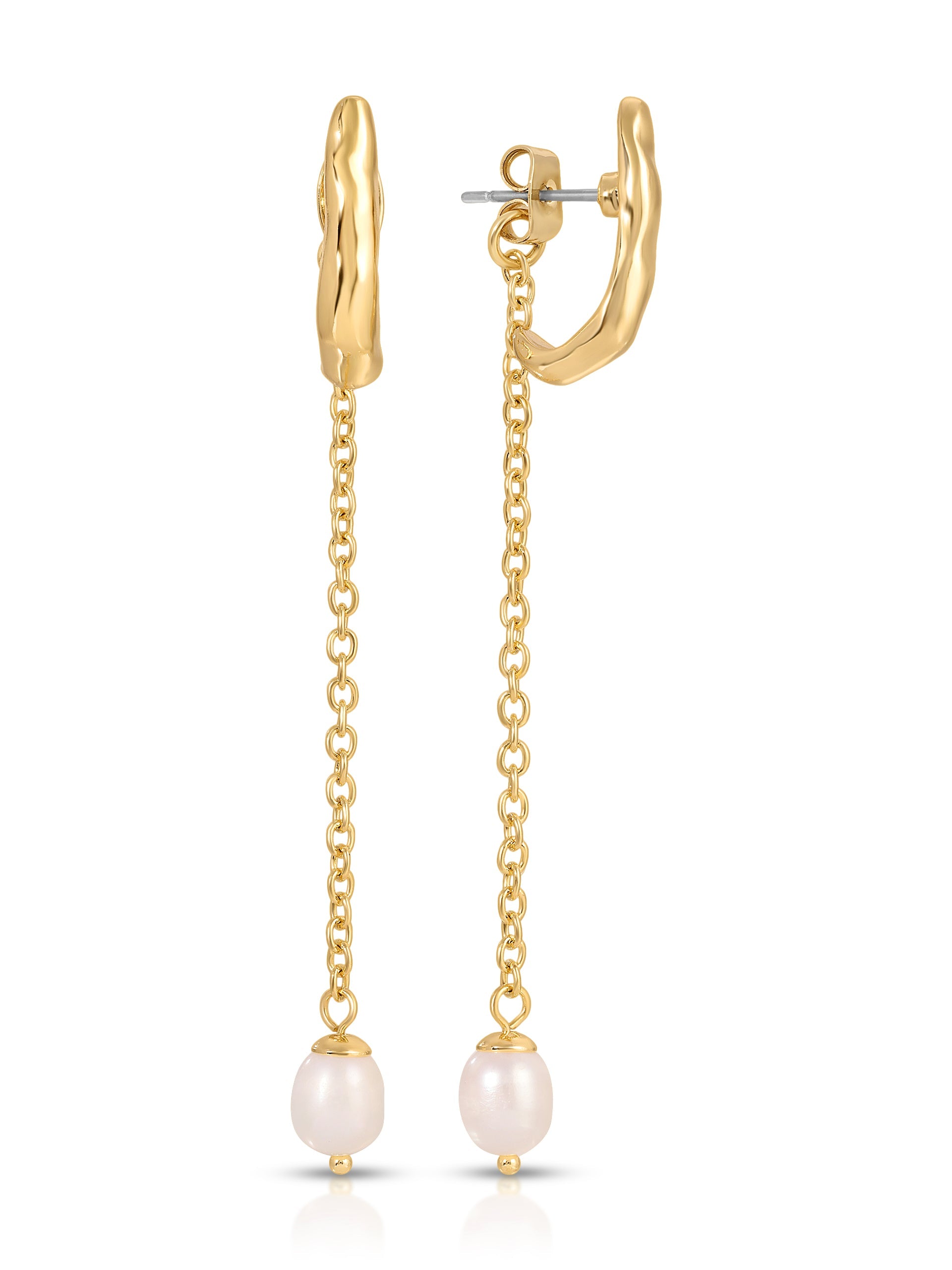 Linear Luxe Pearl Drop Earrings Pearl with 18k Gold Plating