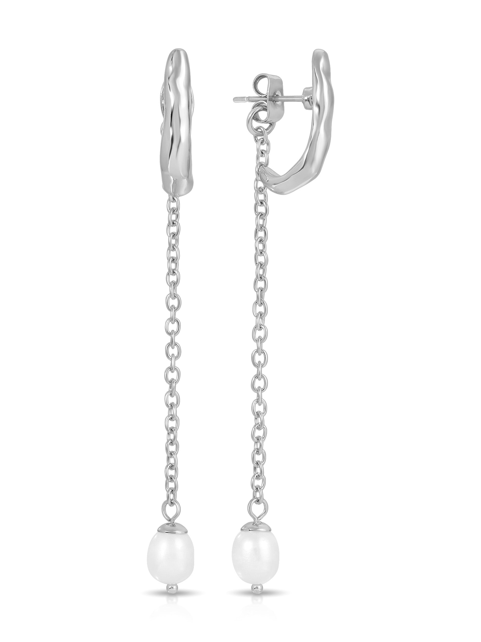 Linear Luxe Pearl Drop Earrings Pearl with Silver Plating 2